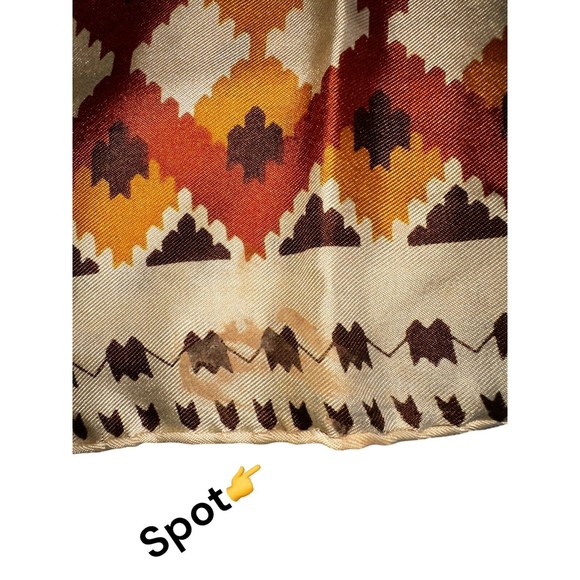 ADOLFO Navajo Print Brown Silk Square Scarf 33“ Mid Century Modern Neck Scarf - Picture 5 of 12